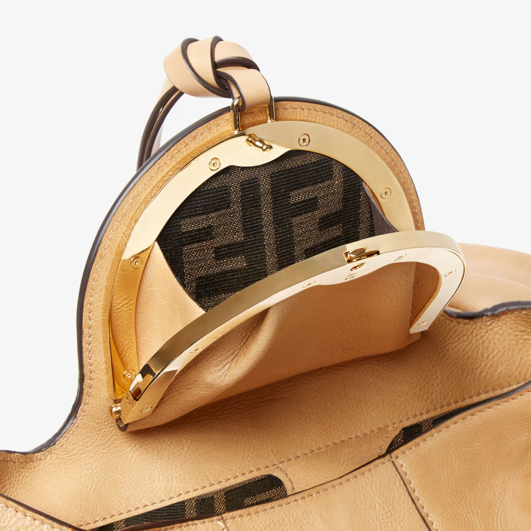 Hobo Bag in Tan Smooth Leather with Twisted Handle, image 8
