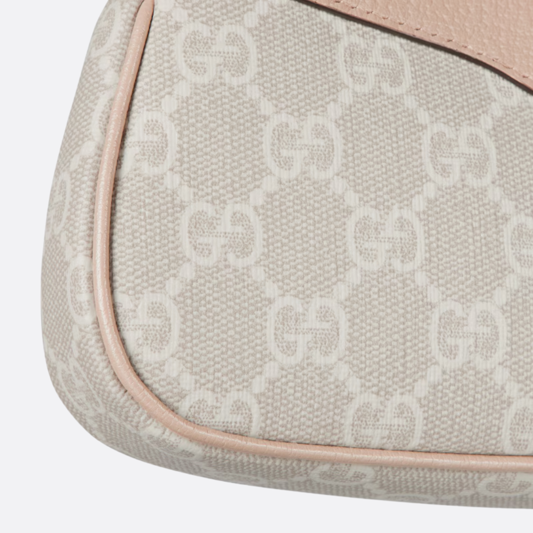 Mini Shoulder Bag in Beige Coated Canvas with Gold Chain, image 8