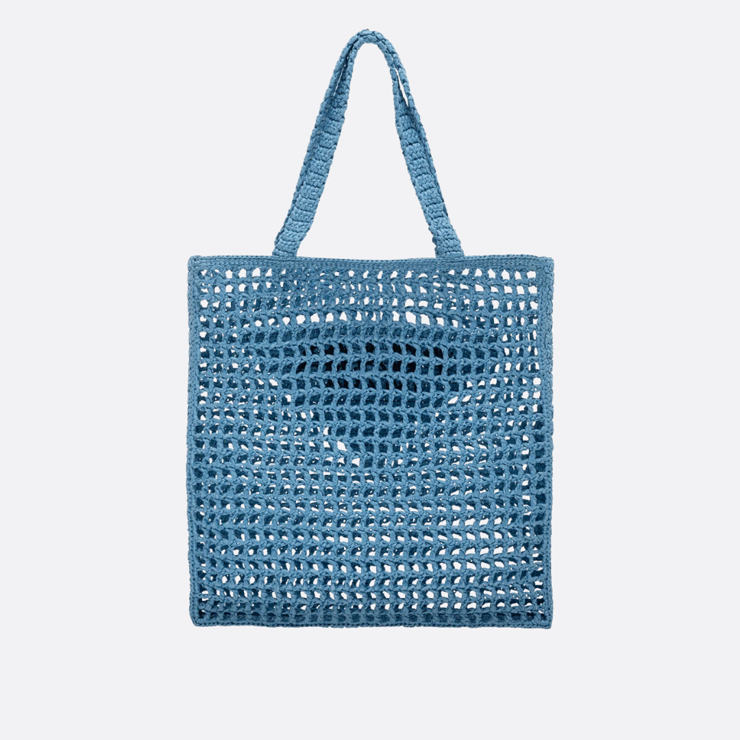 Tote Bag in Light Blue Open-Weave Crocheted Raffia, image 8