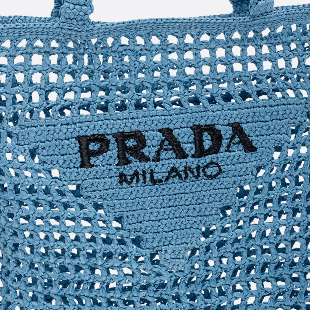 Tote Bag in Light Blue Open-Weave Crocheted Raffia, image 6