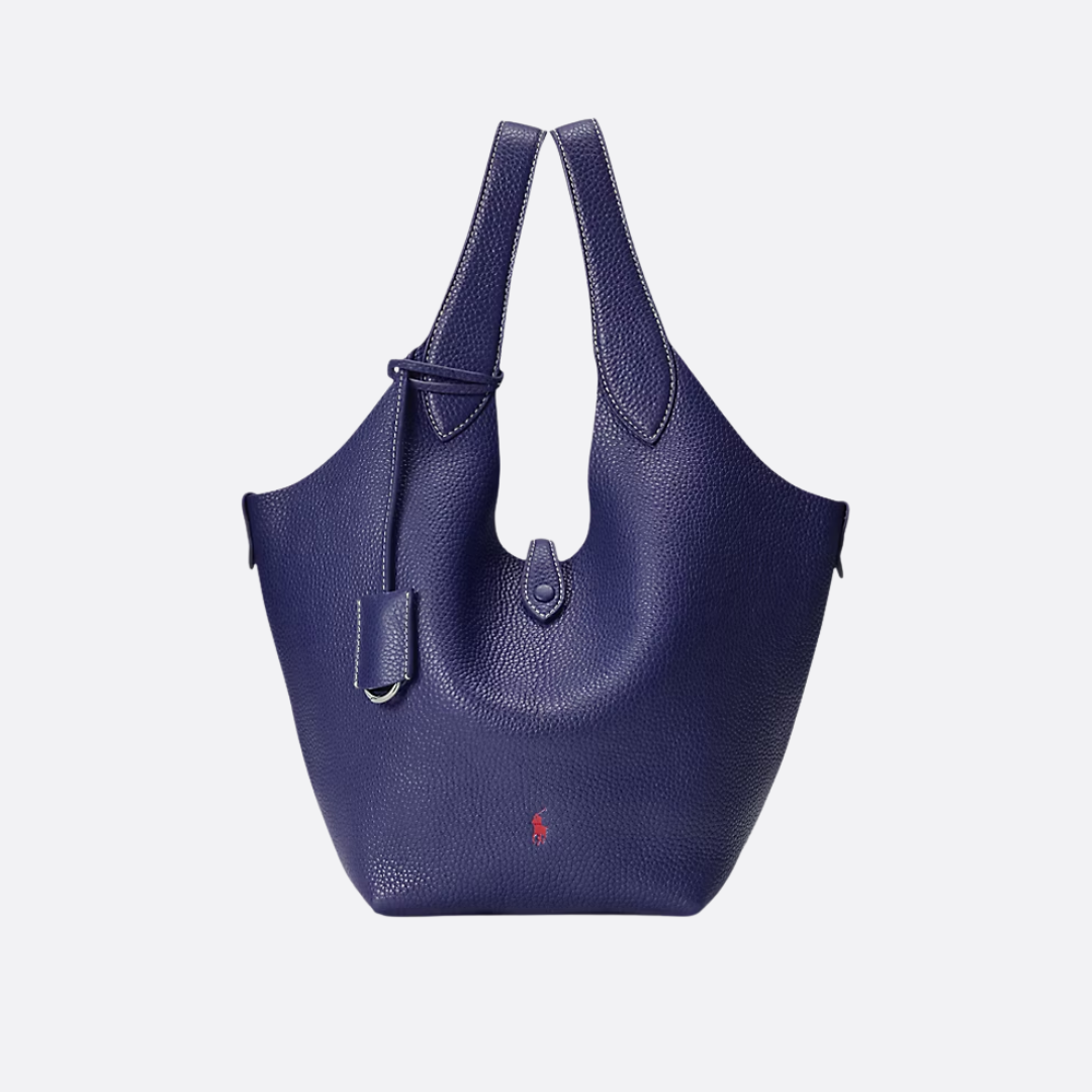 Small Bucket Tote Bag in Grained Leather with Tab Closure, image 14