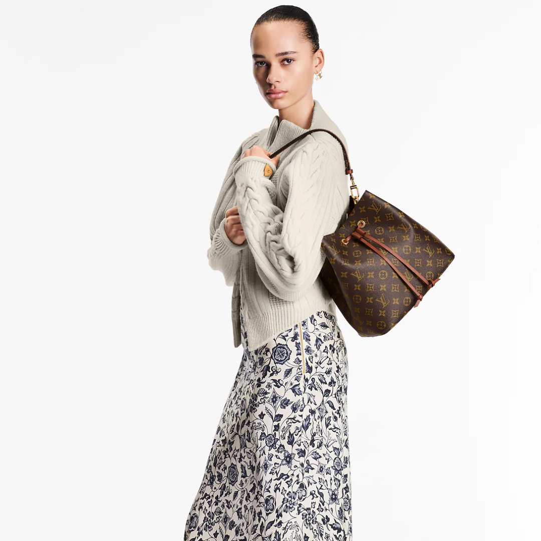 Bucket Bag in Brown Coated Canvas with Drawstring, image 2
