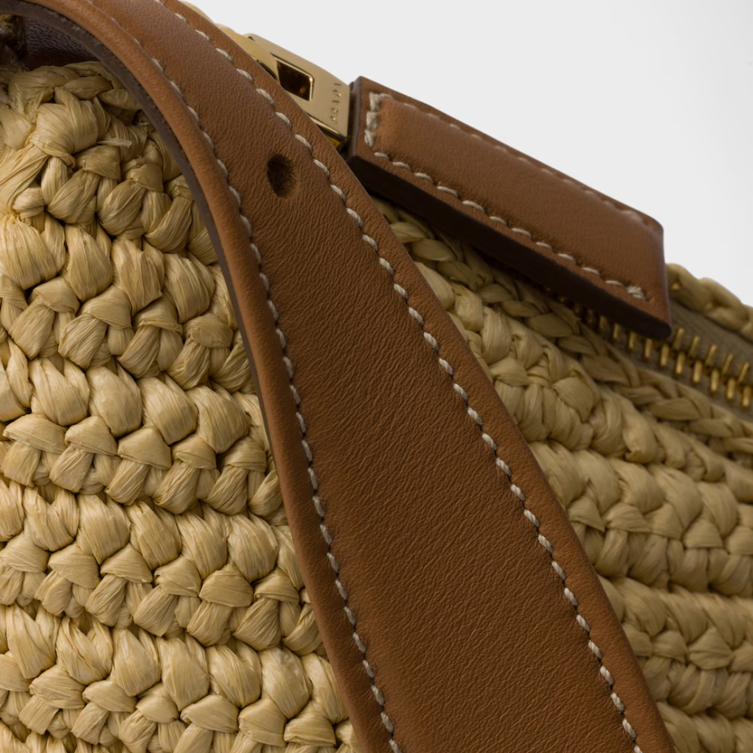 Shoulder Bag in Natural Crocheted Raffia with Tan Leather Trim, image 8