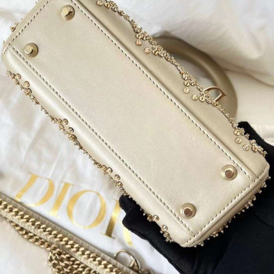 Mini Top Handle Bag in Champagne Quilted Leather with Studs, image 10