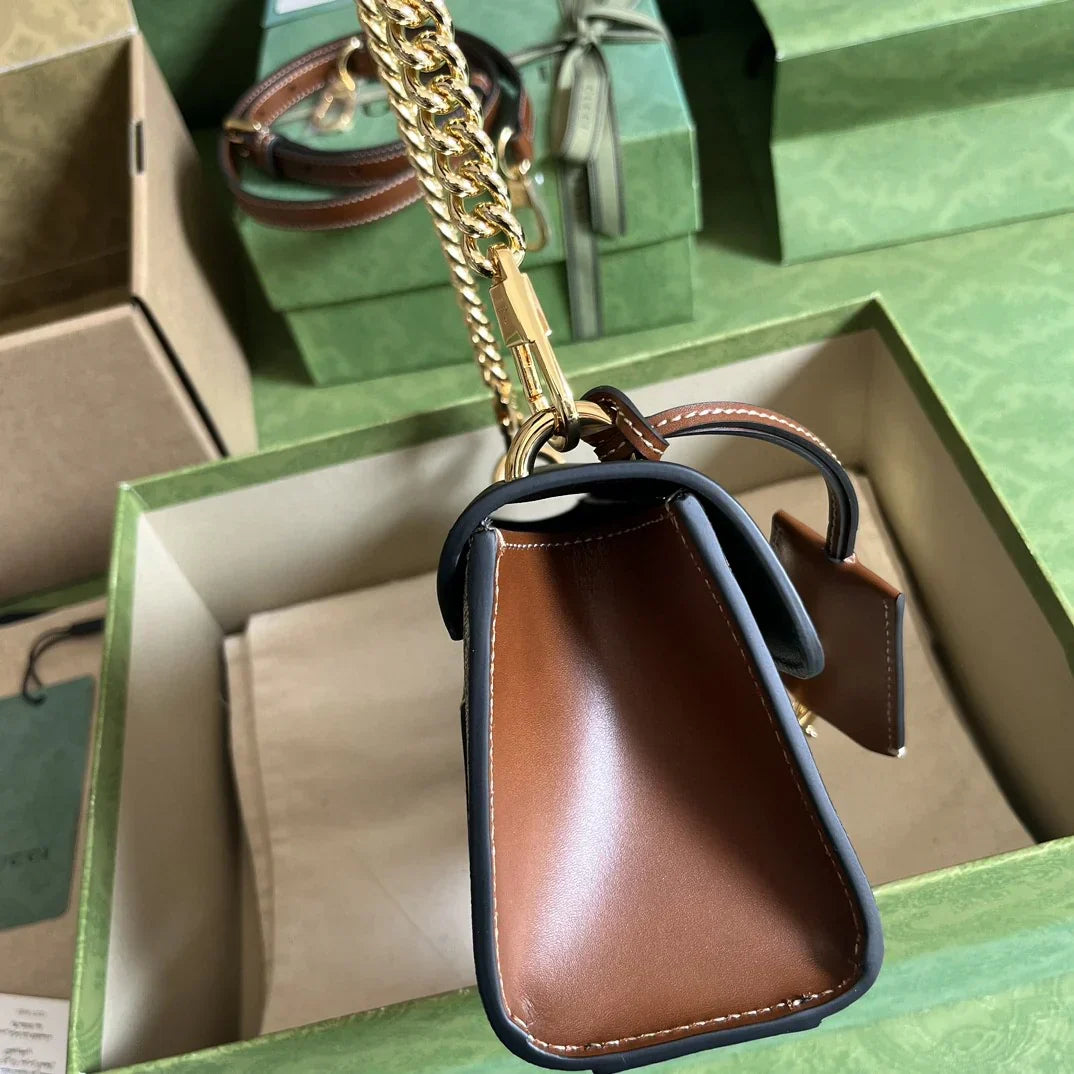 Chain Shoulder Bag in Black Leather and Canvas with Padlock, image 7