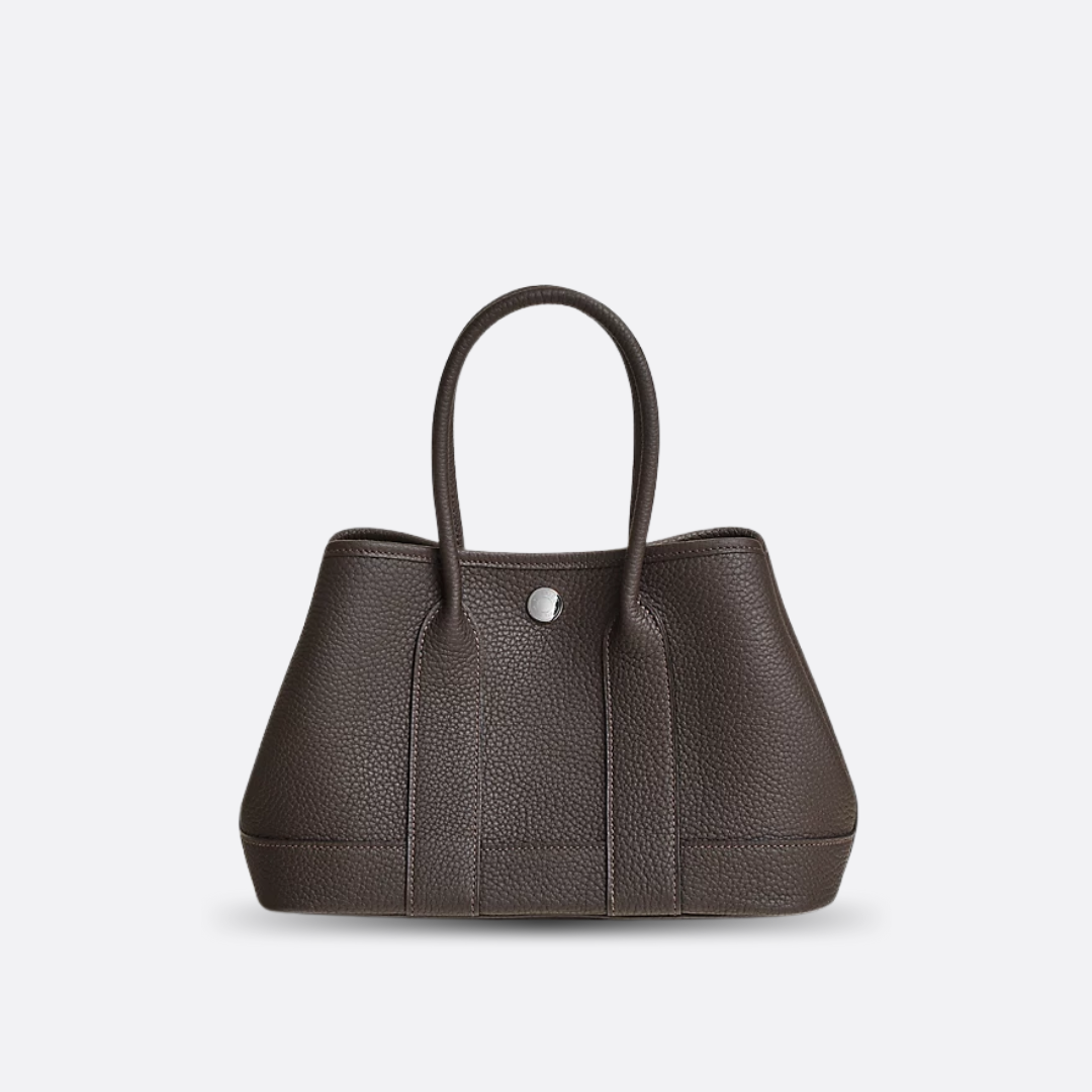 Small Tote Bag in Dark Brown Pebbled Leather with Rolled Handles