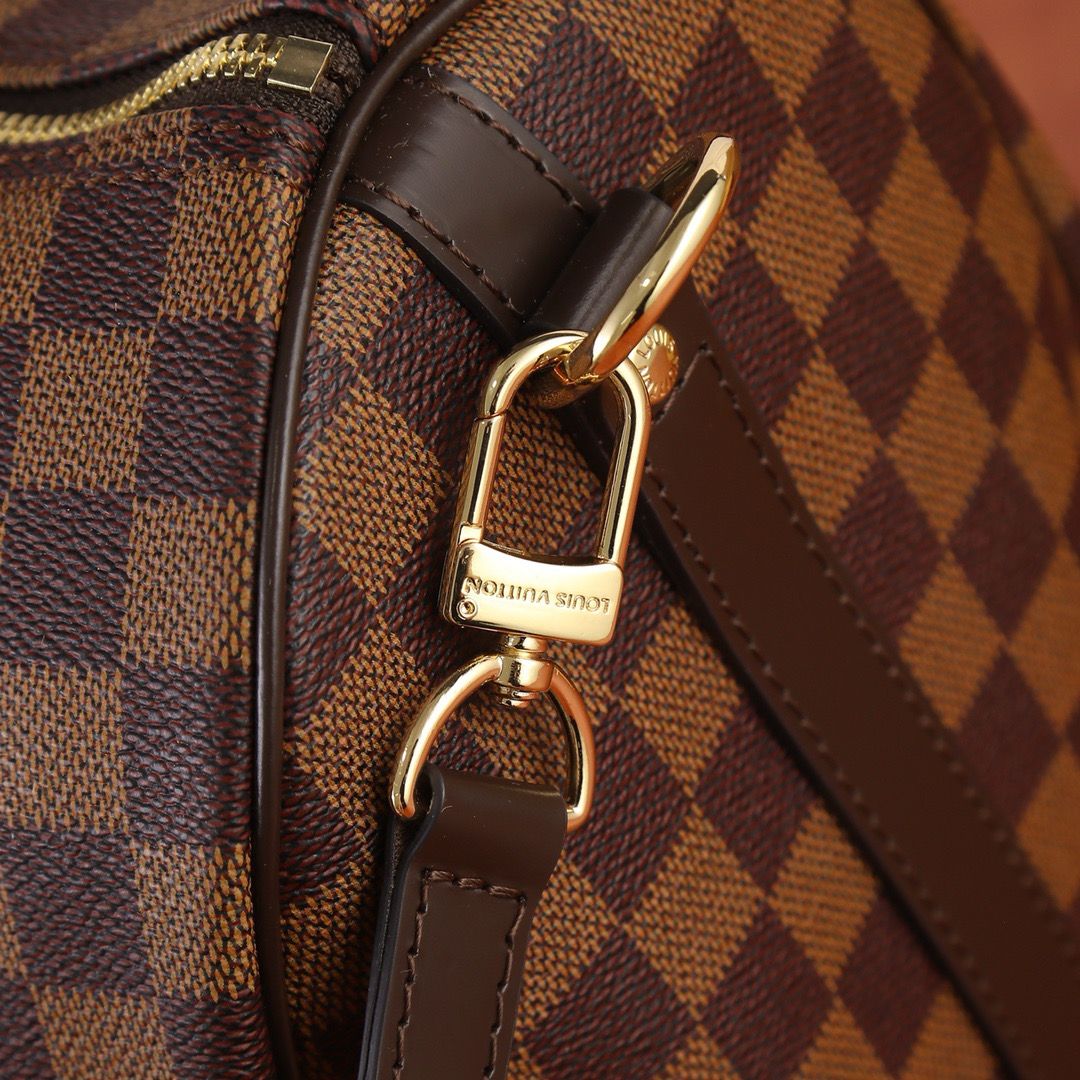 Barrel Duffel Bag in Brown Checkerboard Canvas with Strap, image 8