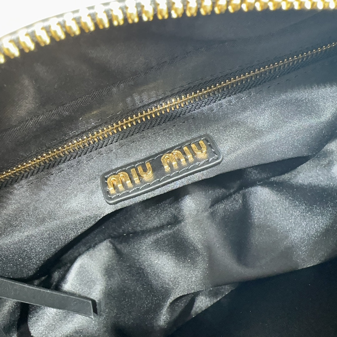 Bowling Bag in Black Smooth Leather with Crossbody Strap, image 9