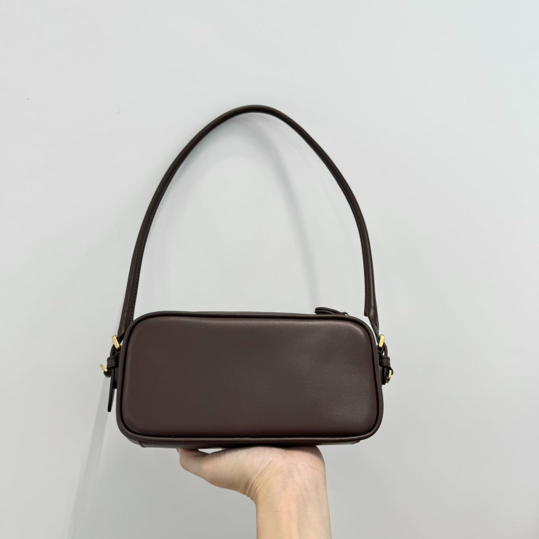 Slim Baguette Shoulder Bag in Dark Brown Smooth Leather, image 5
