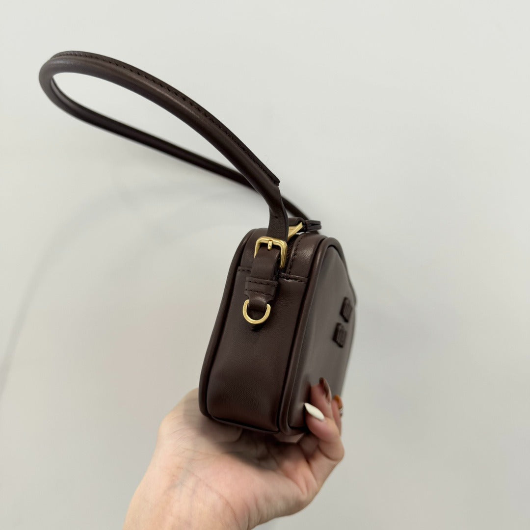 Slim Baguette Shoulder Bag in Dark Brown Smooth Leather, image 3