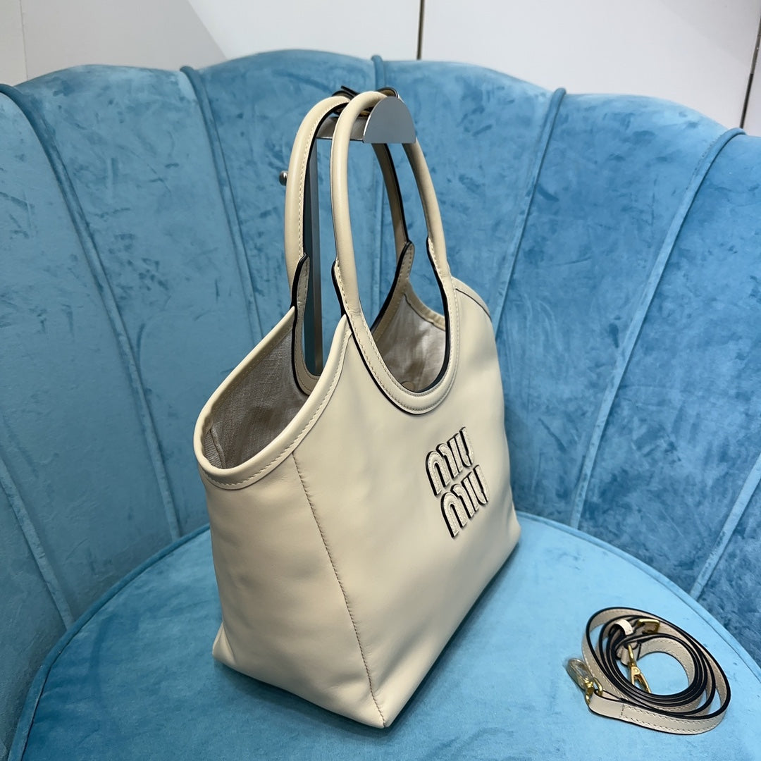 Structured Smooth Leather Tote Bag with Rounded Cut-Out Handles, image 7