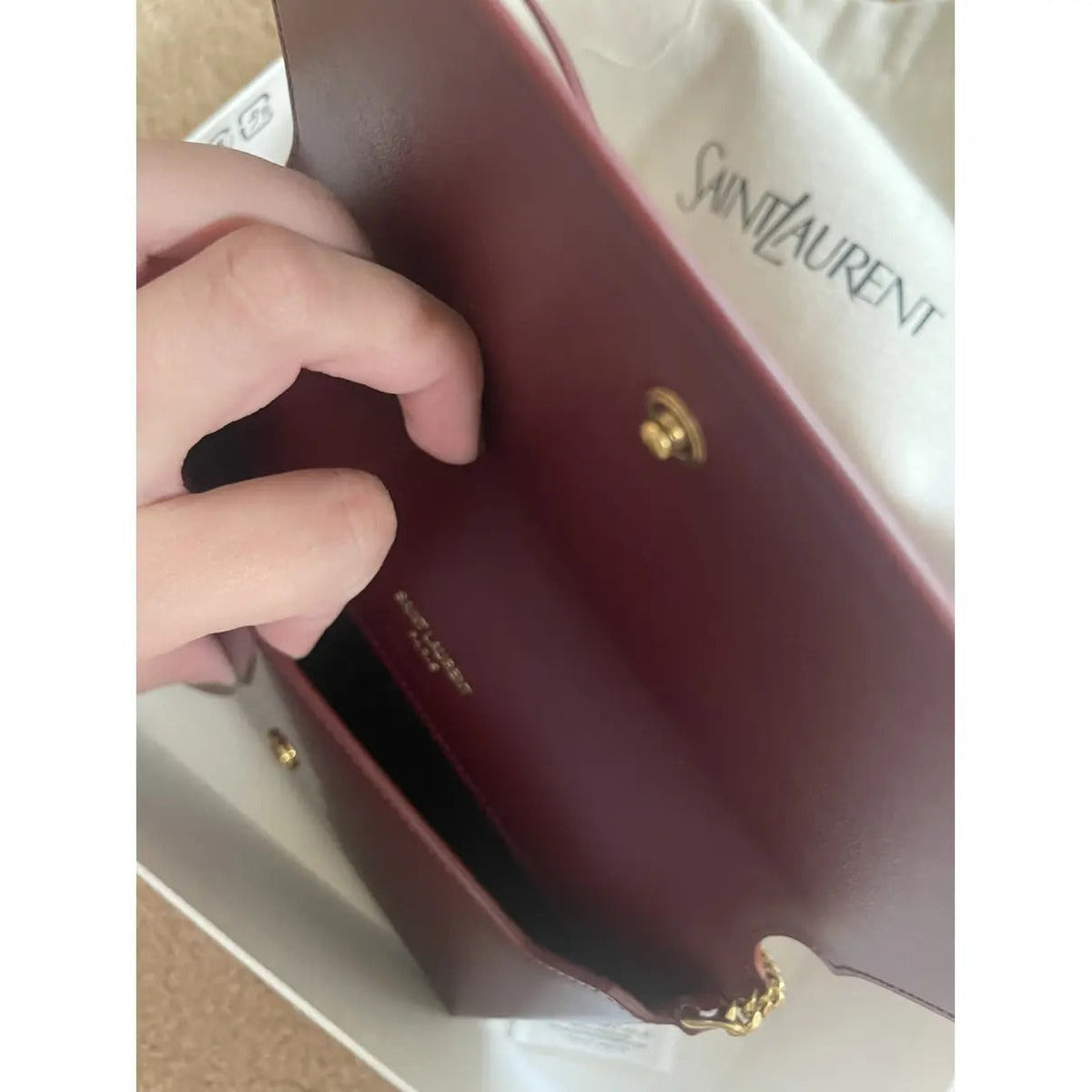 Crossbody Bag in Burgundy Patent Leather with Gold Chain, image 4