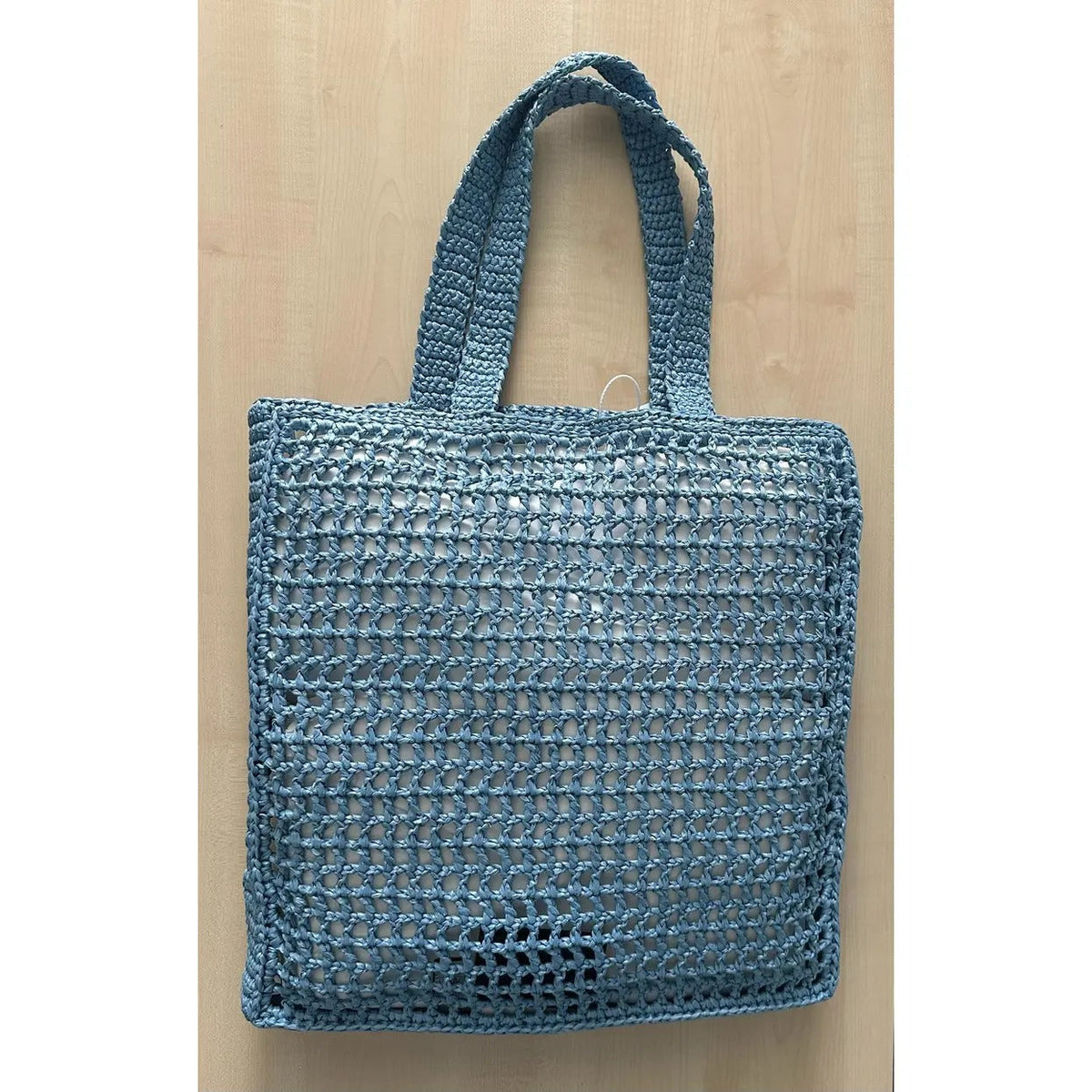 Tote Bag in Light Blue Open-Weave Crocheted Raffia, image 4