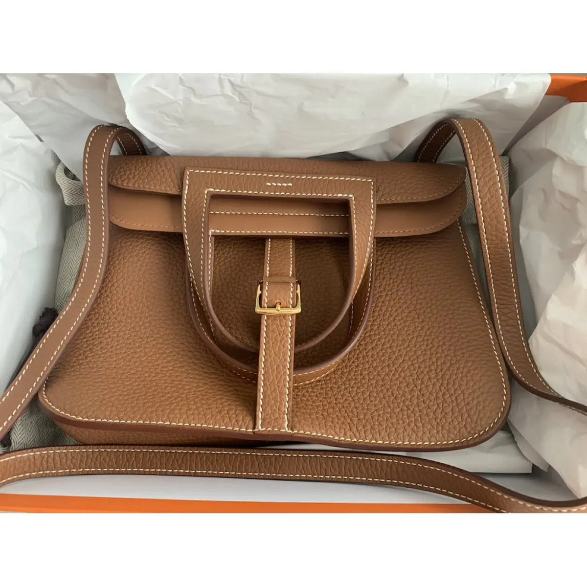 Mini Flap Crossbody Bag in Smooth Leather with Gold Buckle, image 4