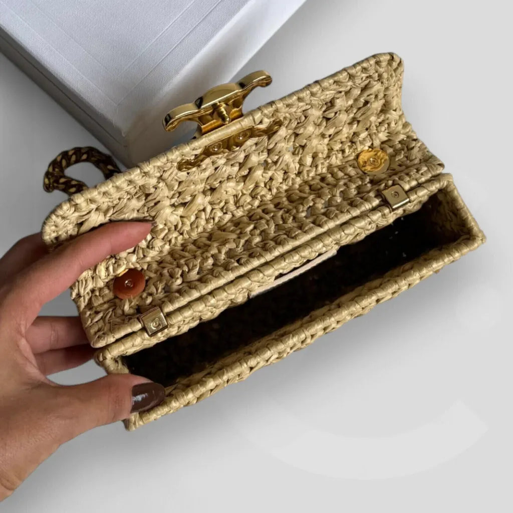 CL Claude Chain Shoulder Bag In Raffia-effect