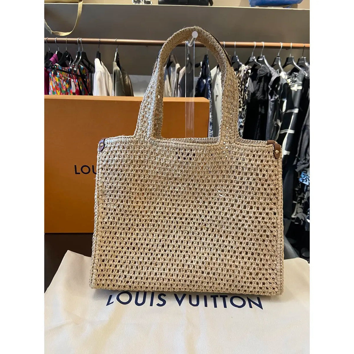 Open-Weave Raffia Tote Bag with Round Brown Patch, image 7