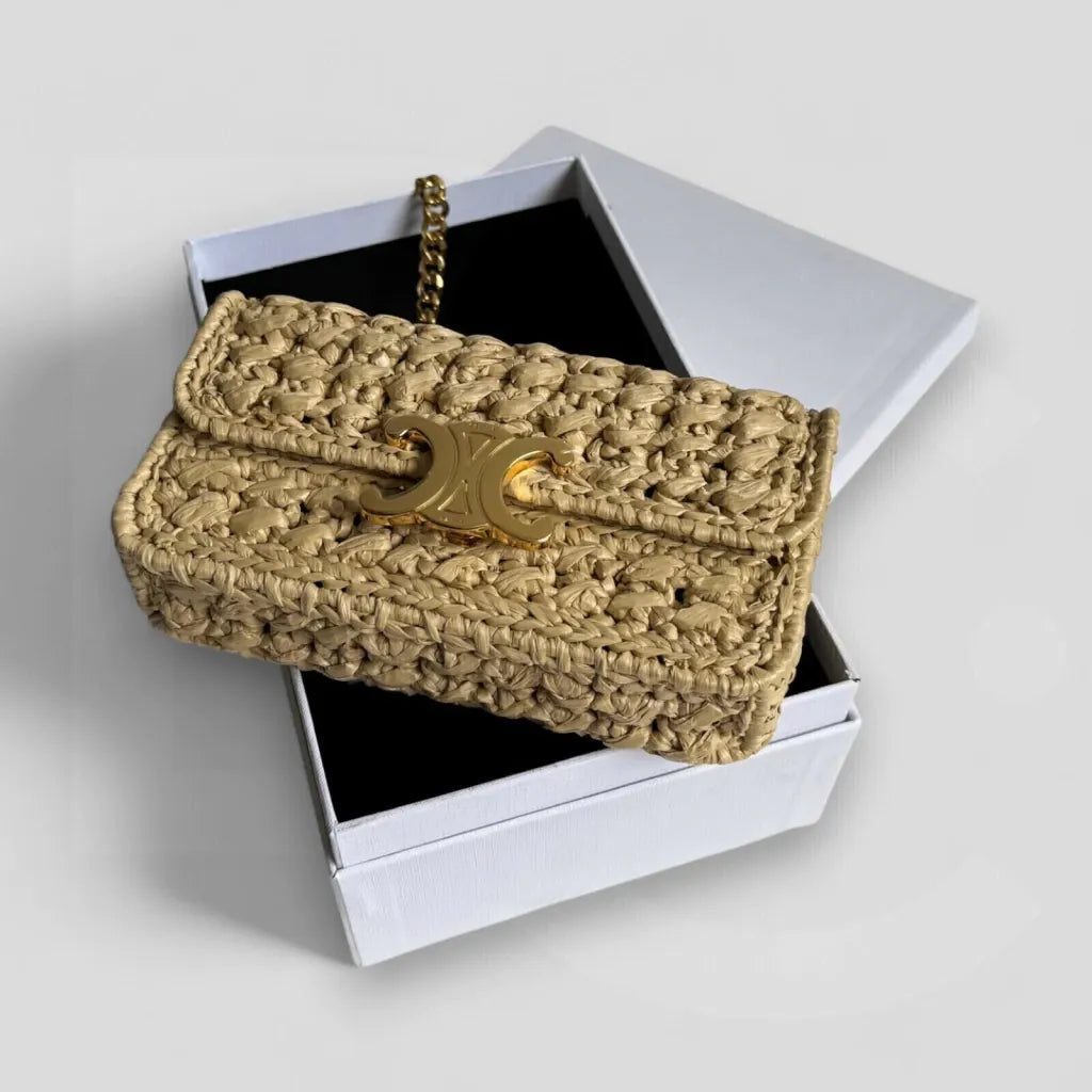 CL Claude Chain Shoulder Bag In Raffia-effect