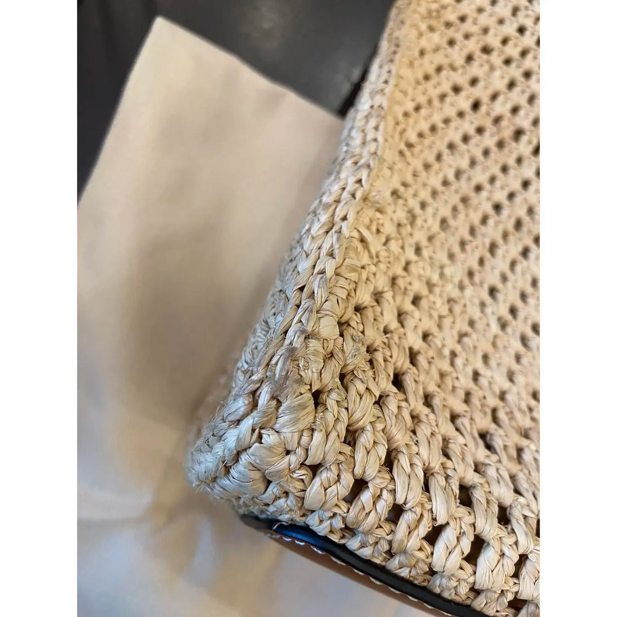 Open-Weave Raffia Tote Bag with Round Brown Patch, image 12