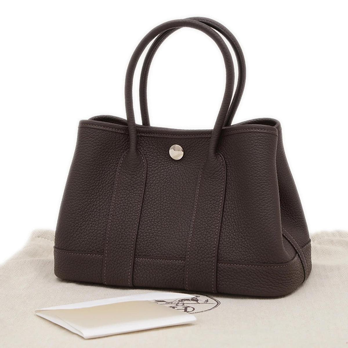 Small Tote Bag in Dark Brown Pebbled Leather with Rolled Handles, image 2