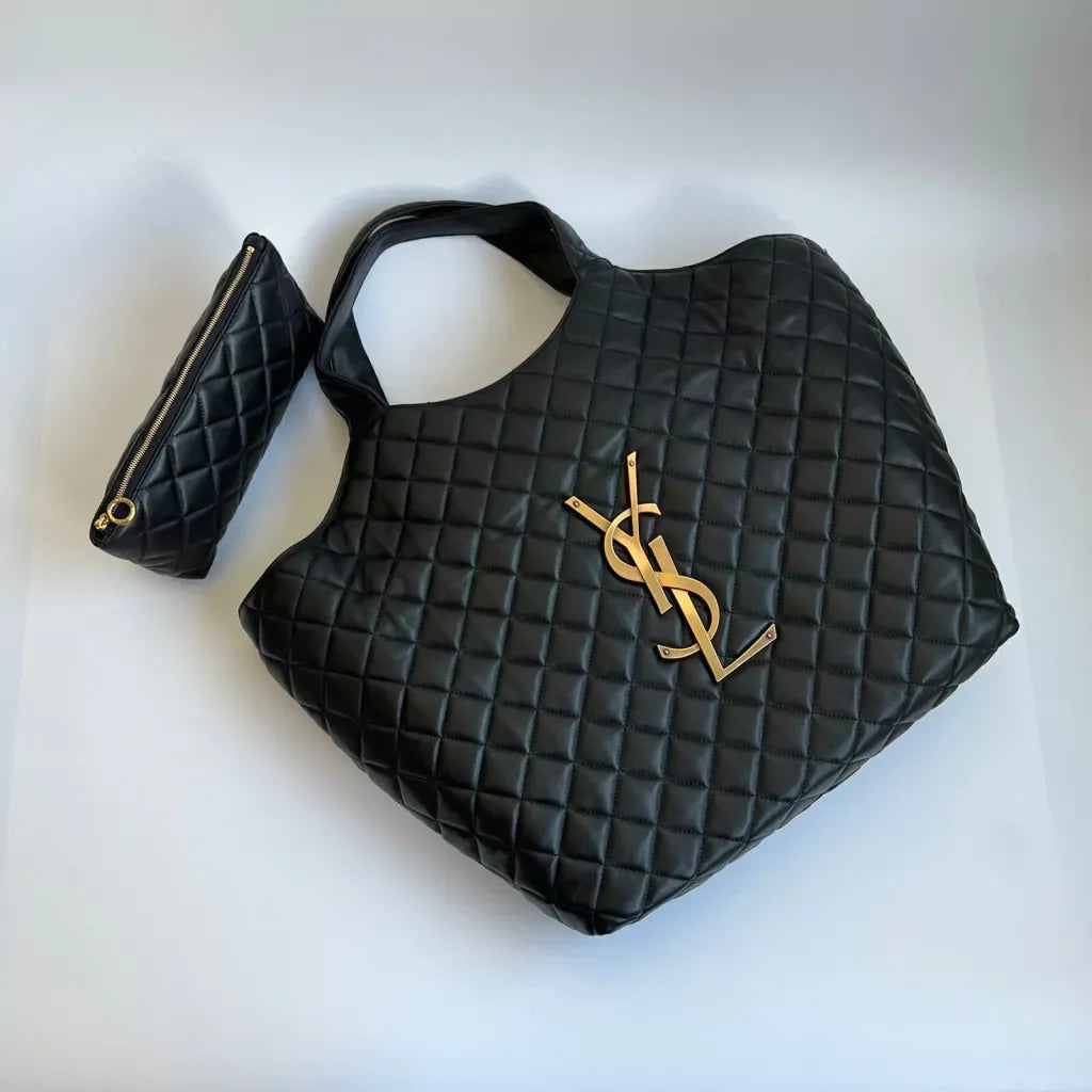 Large Tote Bag in Black Diamond Quilted Leather, image 5