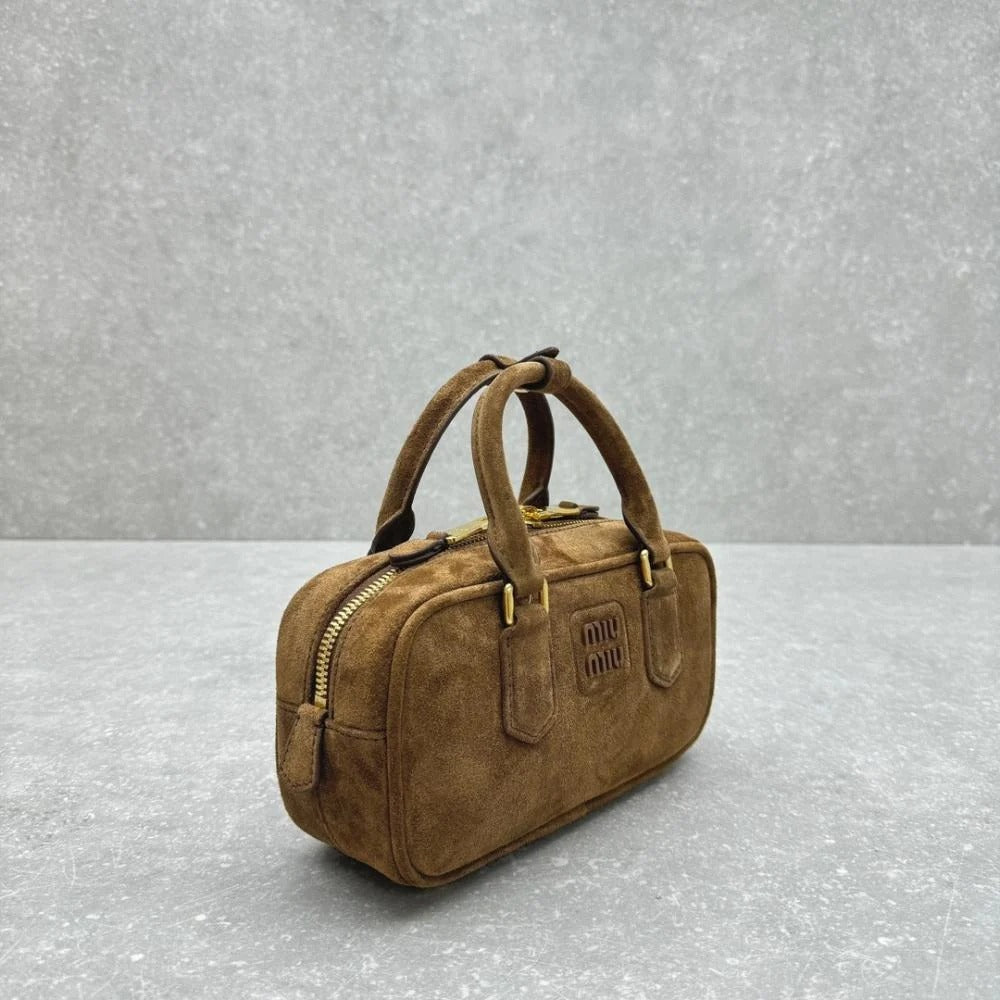 Small Bowling Bag in Suede with Zip Top, image 7
