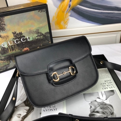 Flap Shoulder Bag in Black Smooth Leather with Gold Bar Clasp, image 4