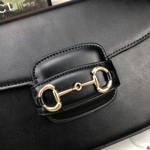Flap Shoulder Bag in Black Smooth Leather with Gold Bar Clasp, image 5