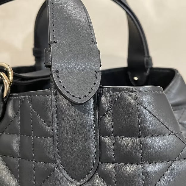 Tote Bag in Black Quilted Leather with Long Handles, image 13