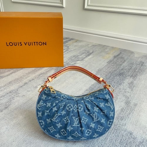 Gathered Hobo Bag in Blue Washed Denim with Gold Zip, image 12