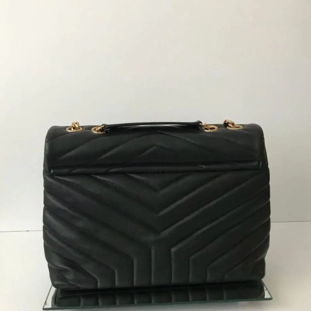 Small Flap Bag in Black Chevron Quilted Leather with Chain, image 6
