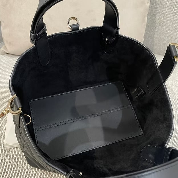 Tote Bag in Black Quilted Leather with Long Handles, image 15