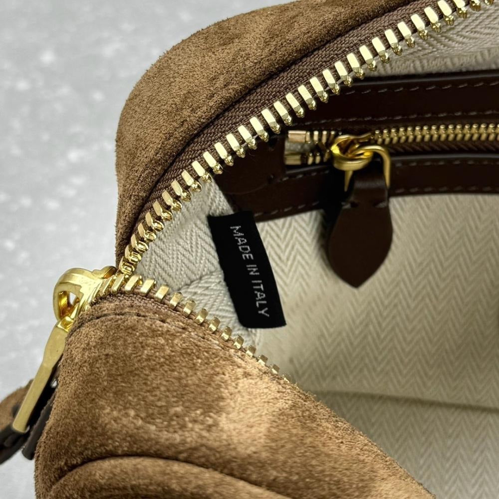 Small Bowling Bag in Suede with Zip Top, image 9