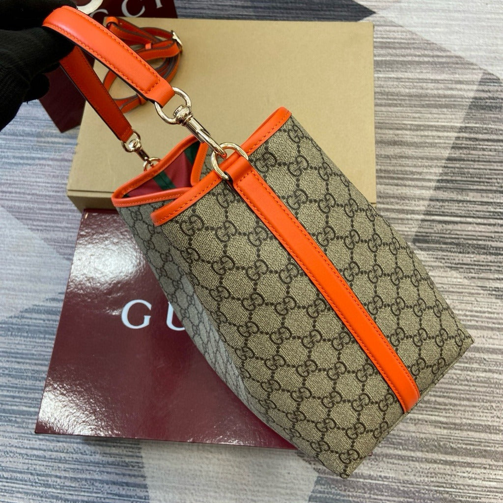 Hobo Bag in Beige Coated Canvas with Orange Trim, image 3