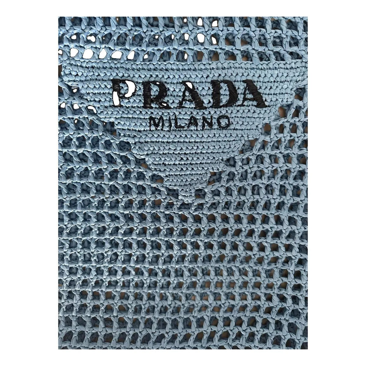 Tote Bag in Light Blue Open-Weave Crocheted Raffia, image 5