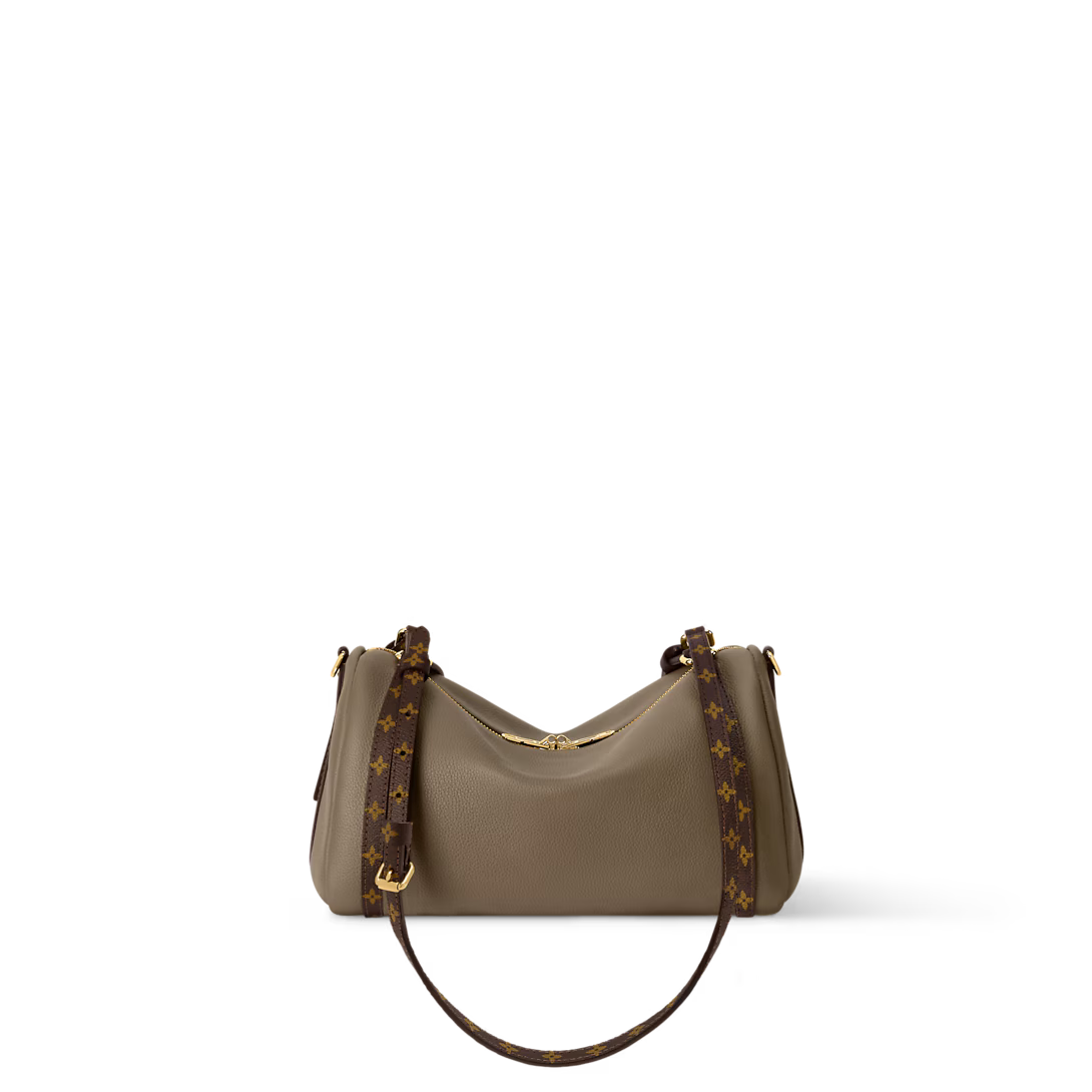 Shoulder Bag in Grained Leather with Printed Canvas Straps, image 12