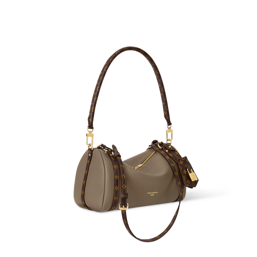 Shoulder Bag in Grained Leather with Printed Canvas Straps, image 8