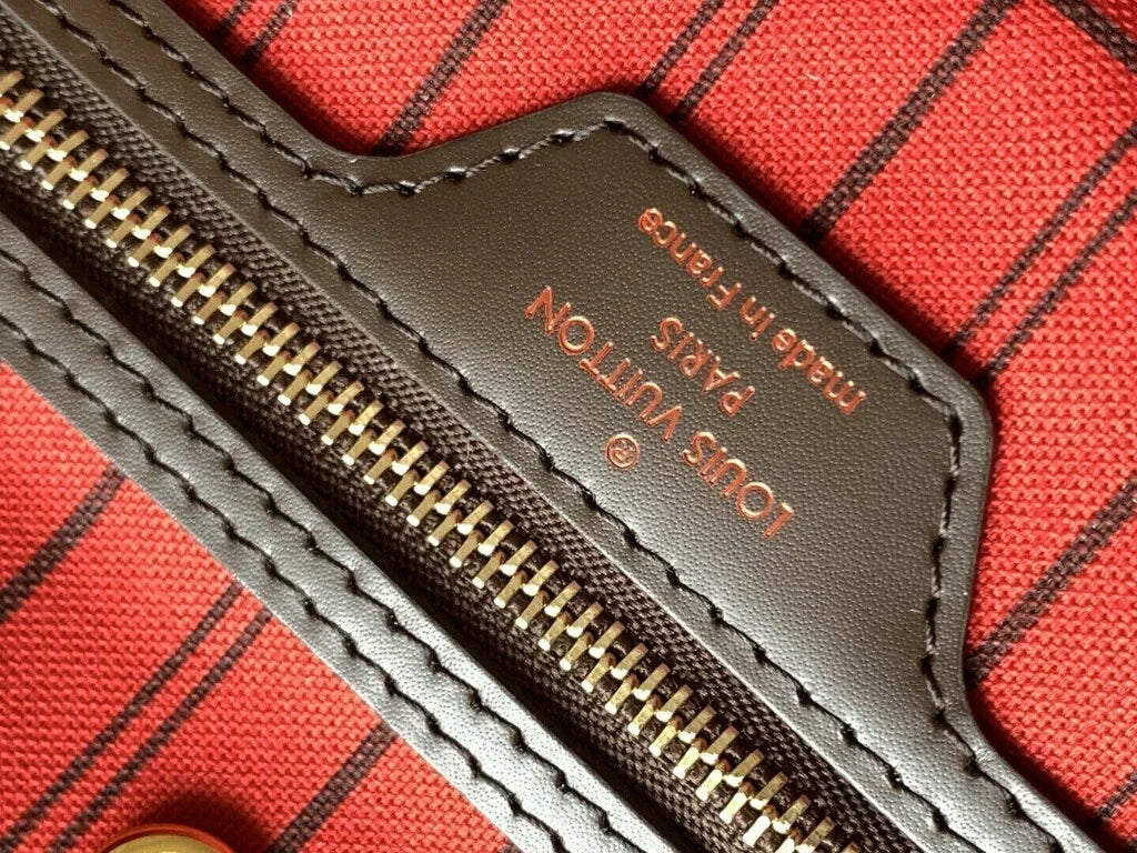 Large Tote Bag in Brown Checkered Canvas with Red Lining, image 8